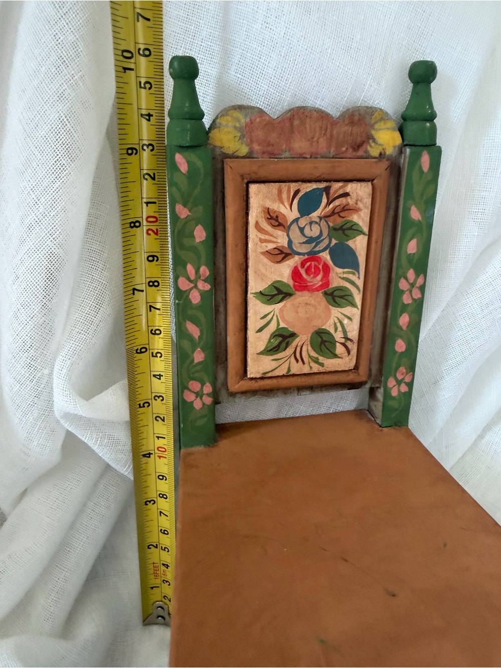 Vintage Folk Art Hand Painted Wooden 1:6 Doll Chair Wood - Picture 7 of 8